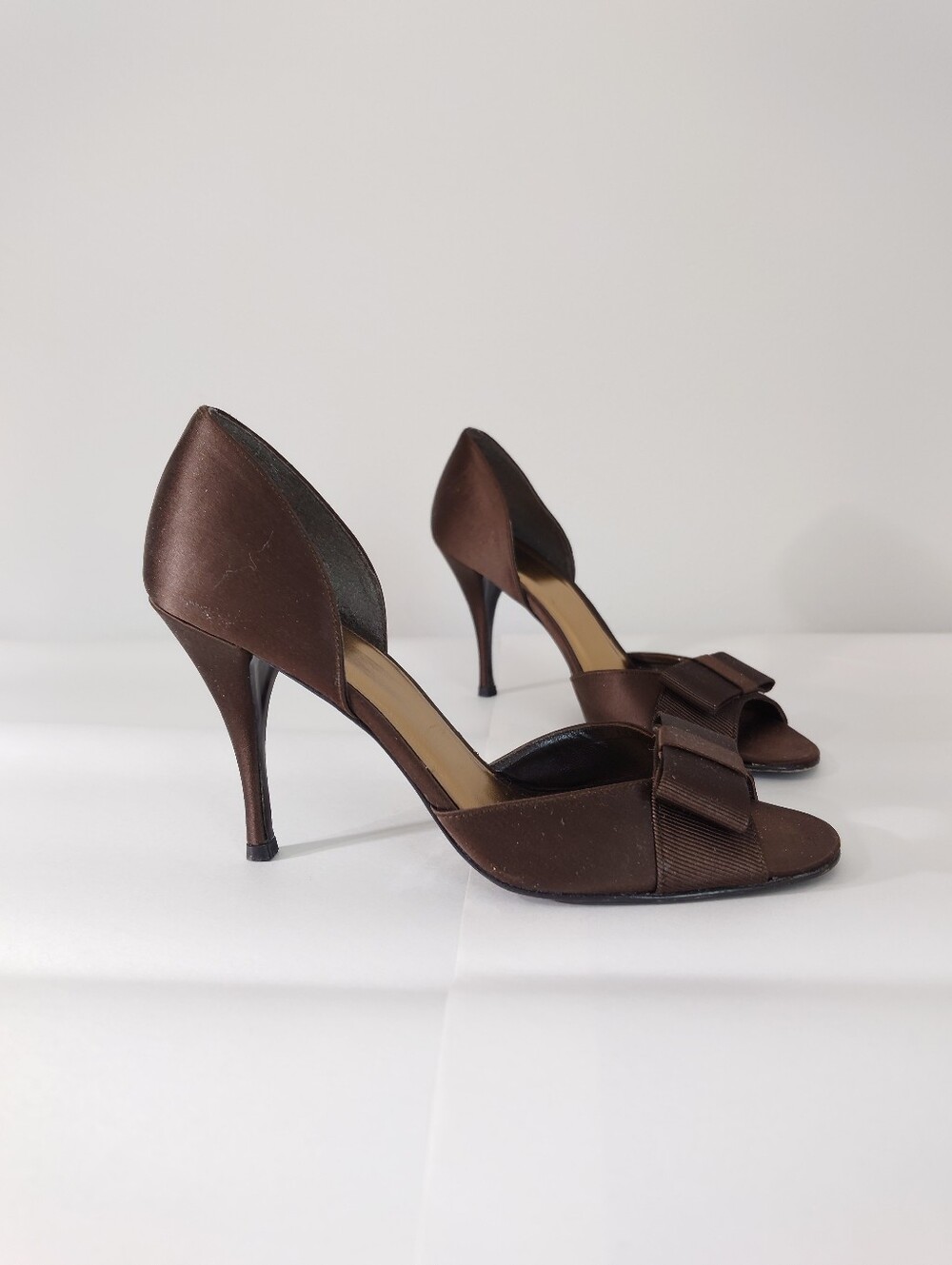 Stuart Weitzman Chocolate Satin D'Orsay Heels 7.5